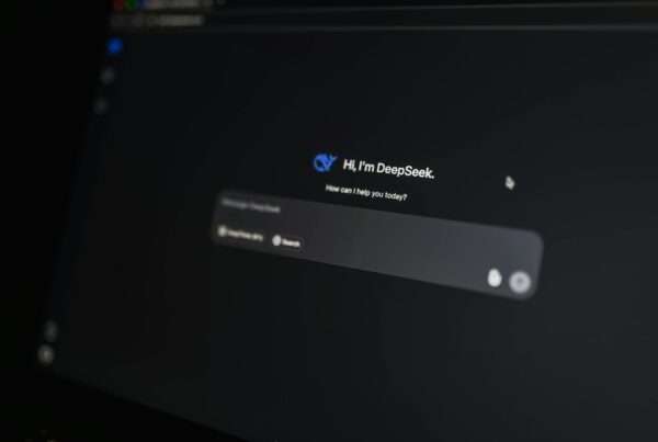 AI-powered business assistant interface on a computer screen representing AI employees and virtual agents