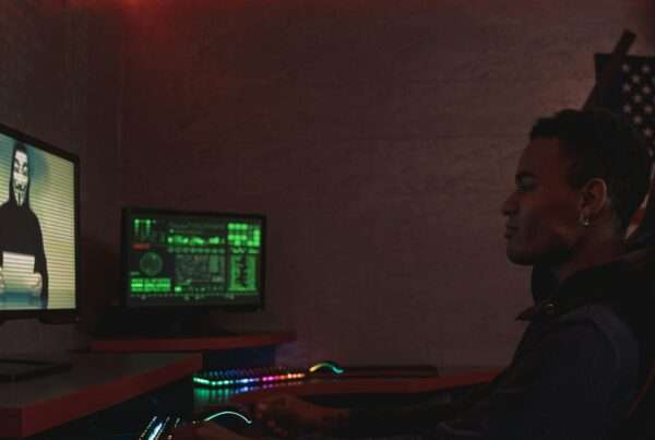 SEO Poisoning: How Hackers Are Hijacking Google Search Results 3 Cybersecurity professional monitoring screens for online threats and malicious activity, representing protection against SEO poisoning attacks