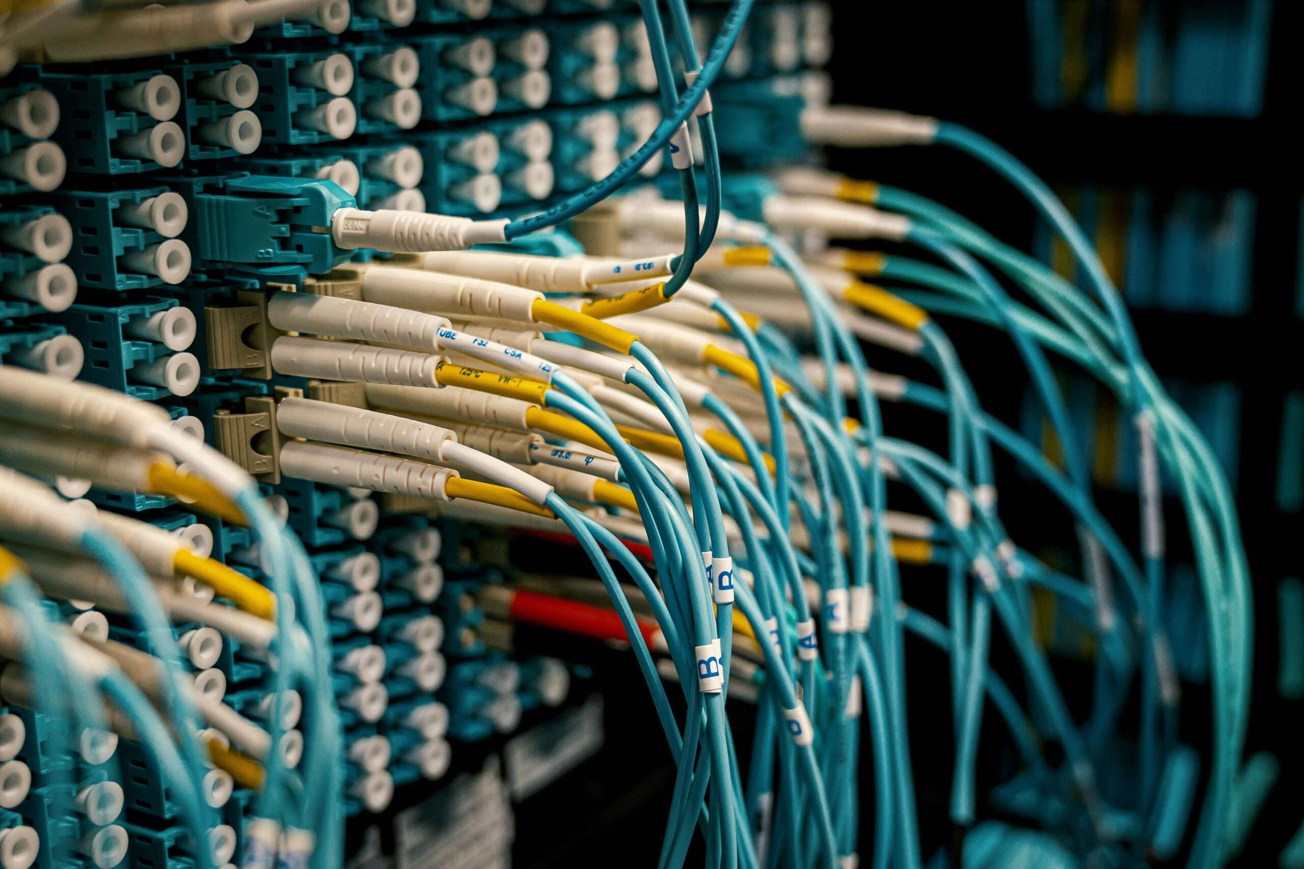 Fiber optic cables and connectors representing high-speed network infrastructure for AI-ready business networks