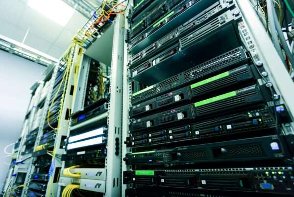 High-tech server rack in a secure data center representing proactive IT management and monitoring