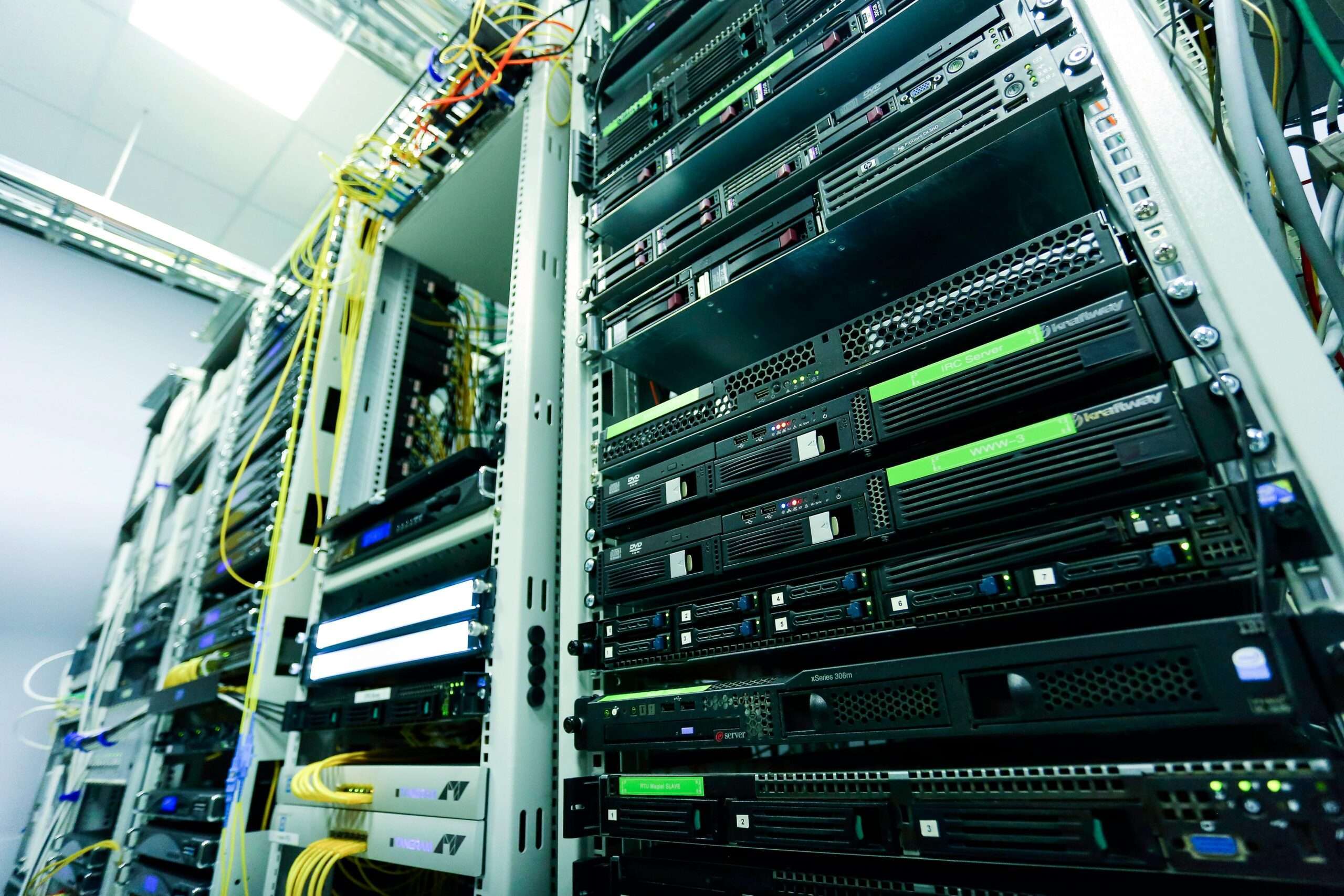 High-tech server rack in a secure data center representing proactive IT management and monitoring