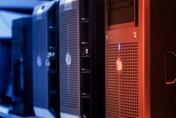 Modern IT infrastructure with server racks in a data center