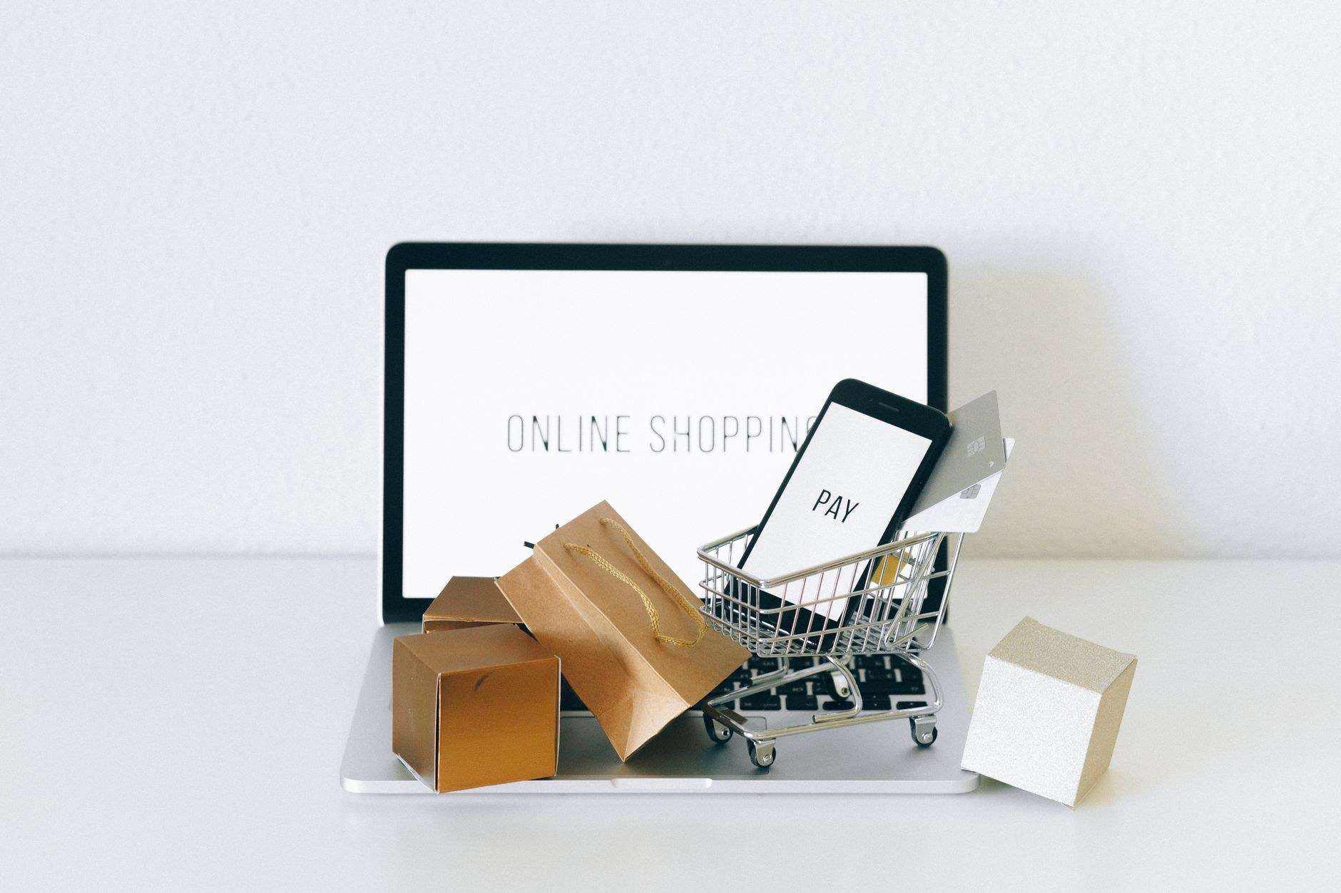Online shopping cart and payment devices representing omnichannel marketing