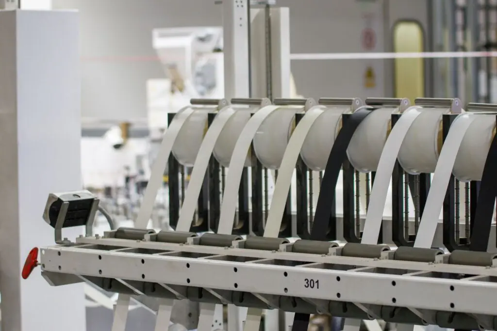 Advanced industrial machinery operating on a manufacturing facility floor, representing modern IT infrastructure supporting production operations