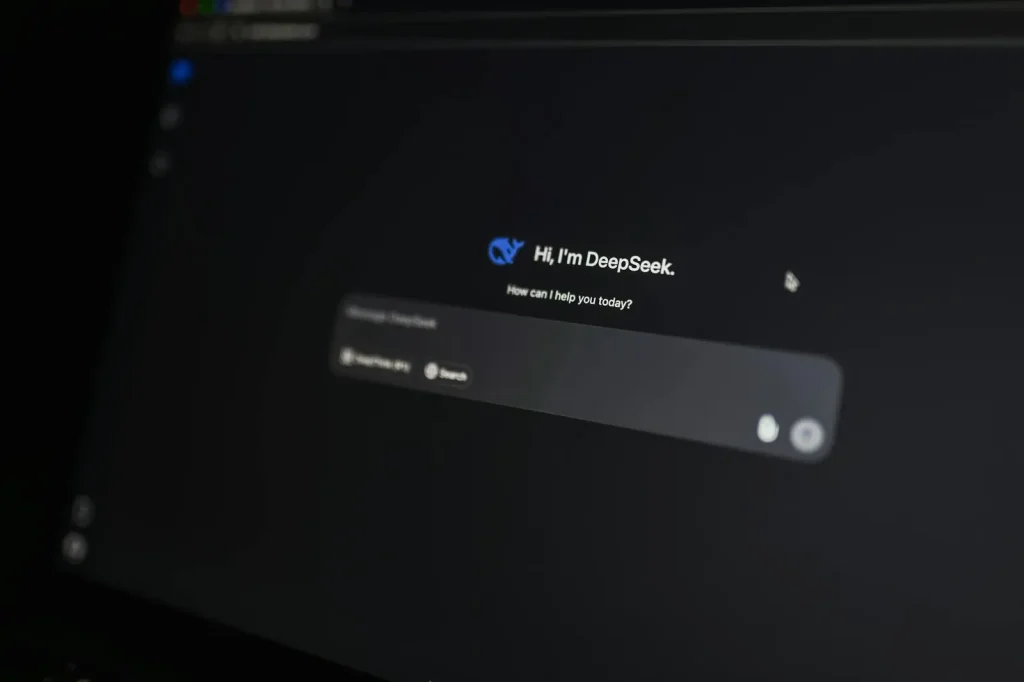AI-powered business assistant interface on a computer screen representing AI employees and virtual agents