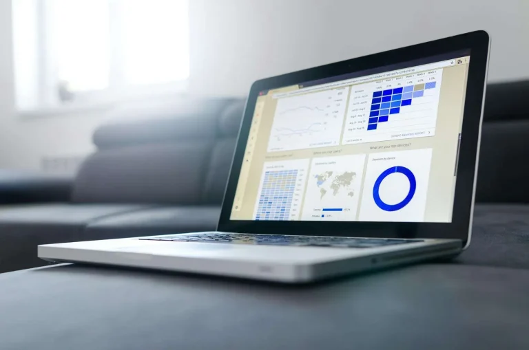 Analytics dashboard with charts representing customer satisfaction metrics and KPIs