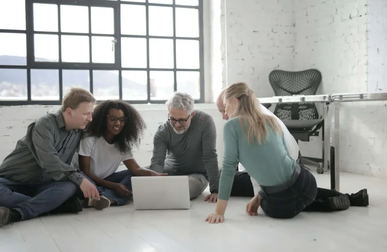 Remote team collaborating with hosted contact center technology