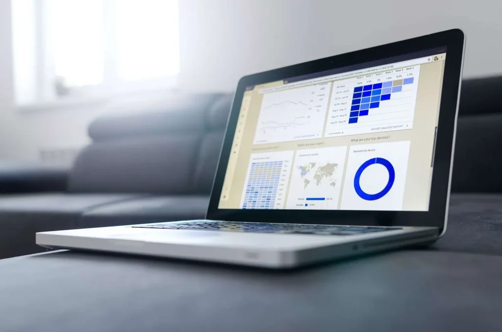 Social media analytics dashboard displayed on laptop screen